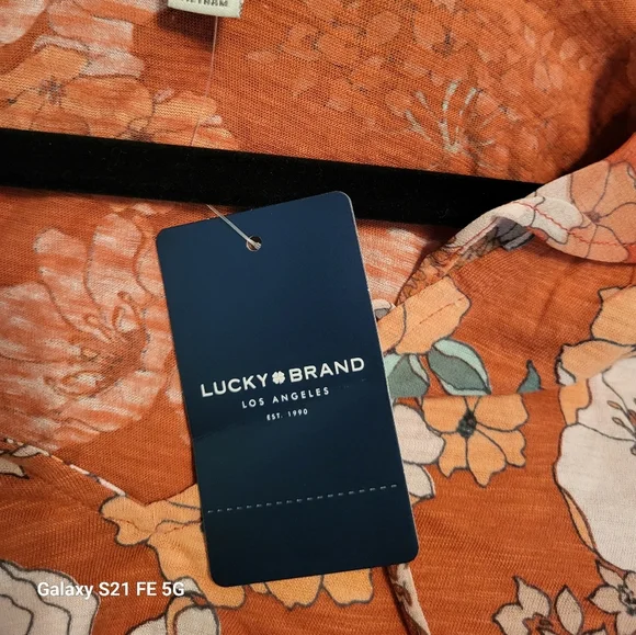 Lucky Brand Orange Floral Women's Top, Size Medium NWT - Picture 3 of 6